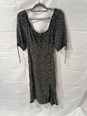 Anko Black Floral Midi Dress with Puff Sleeves